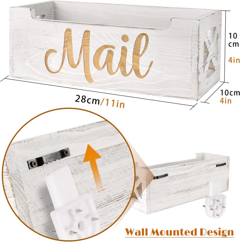 BOTOP Mail Holder Countertop - Mail Organizer Countertop, Mail Holder Box for Desk, Letter Holder, Mail Tray, Mail Basket for Counter, Rustic Wooden Mail Storage Organizer Wall Mounted - Image 3